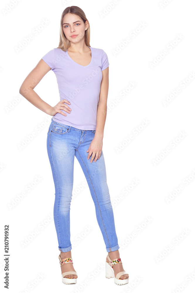 portrait of beautiful woman in blue jeans portrait of beautiful woman in blue jeans