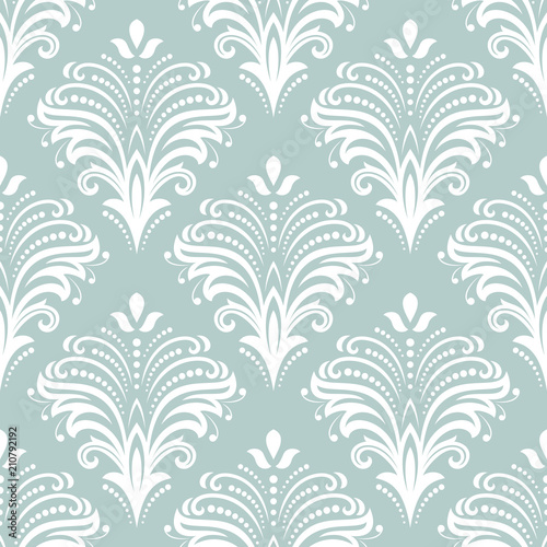 Floral light blue and white ornament. Seamless abstract classic background with flowers. Pattern with repeating elements © Fine Art Studio