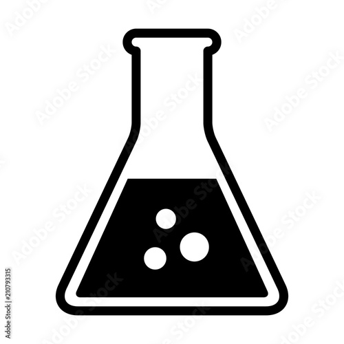 Erlenmeyer flask chemistry beaker with chemical flat vector icon for science apps and websites