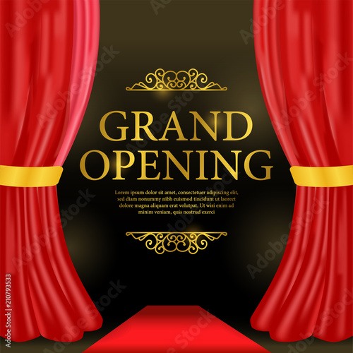 grand opening template with red curtain and red carpet