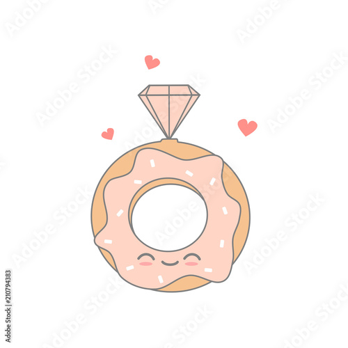 donut diamond engagement ring funny concept vector illustration
