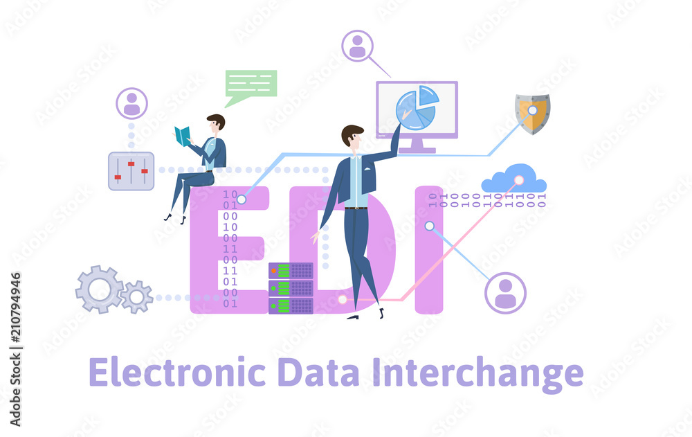 EDI, Electronic Data Interchange. Concept with keywords, letters and icons. Colored flat vector illustration on white background. EDI, Electronic Data Interchange. Concept with keywords, letters and icons. Colored flat vector illustration on white background.