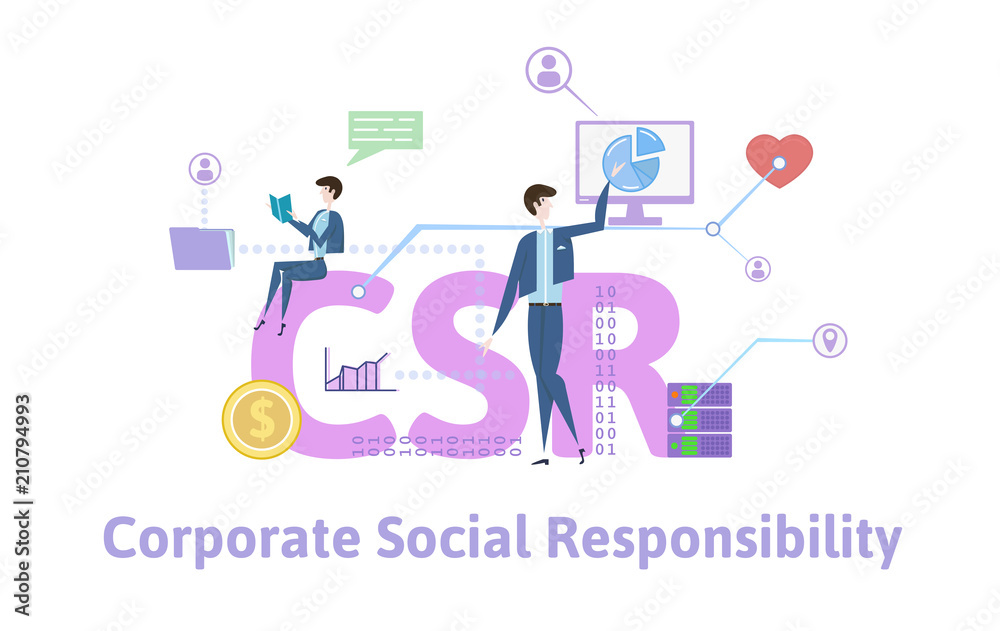 CSR, Corporate Social Responsibility. Concept with keywords, letters and icons. Colored flat vector illustration on white background. CSR, Corporate Social Responsibility. Concept with keywords, letters and icons. Colored flat vector illustration on white background.