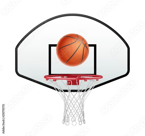 Ball for basketball and basketball hoop isolated on white background