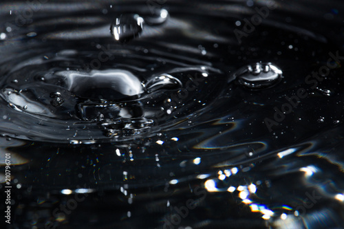 water on a black background. close-up.