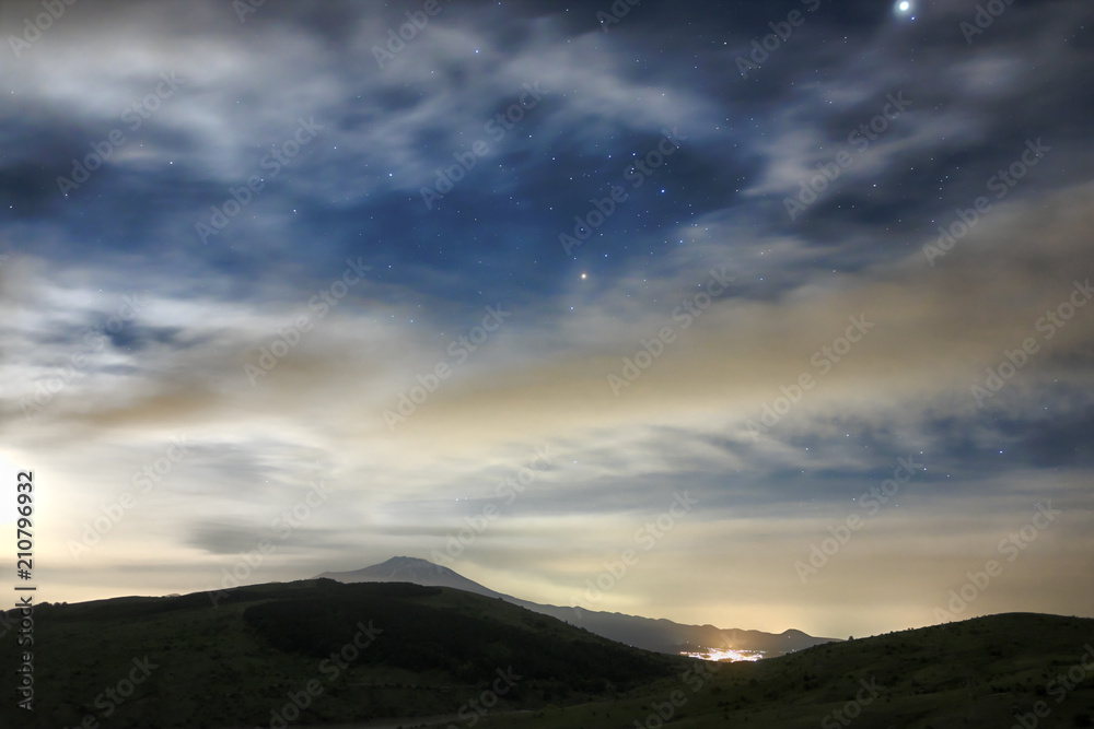 Clouds And Moon Rise In The Starry Sky