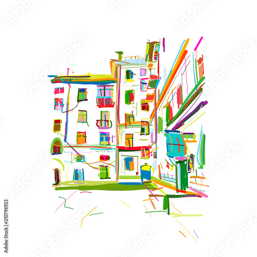 Old apartment house, sketch for your design