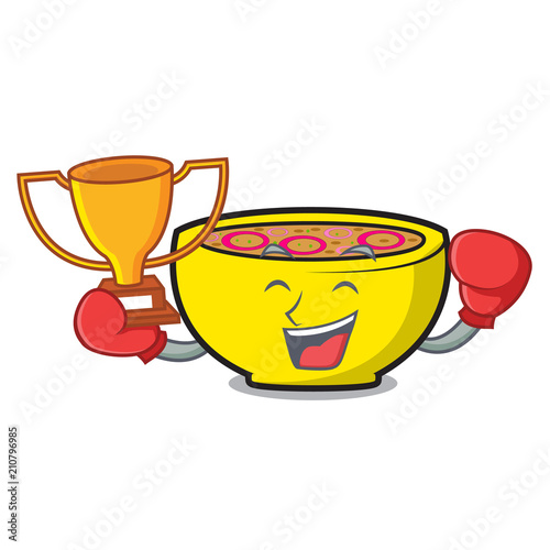 Boxing winner soup union mascot cartoon