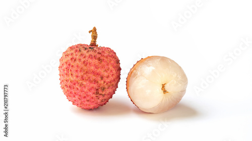 Red lychee fruit on a white background.