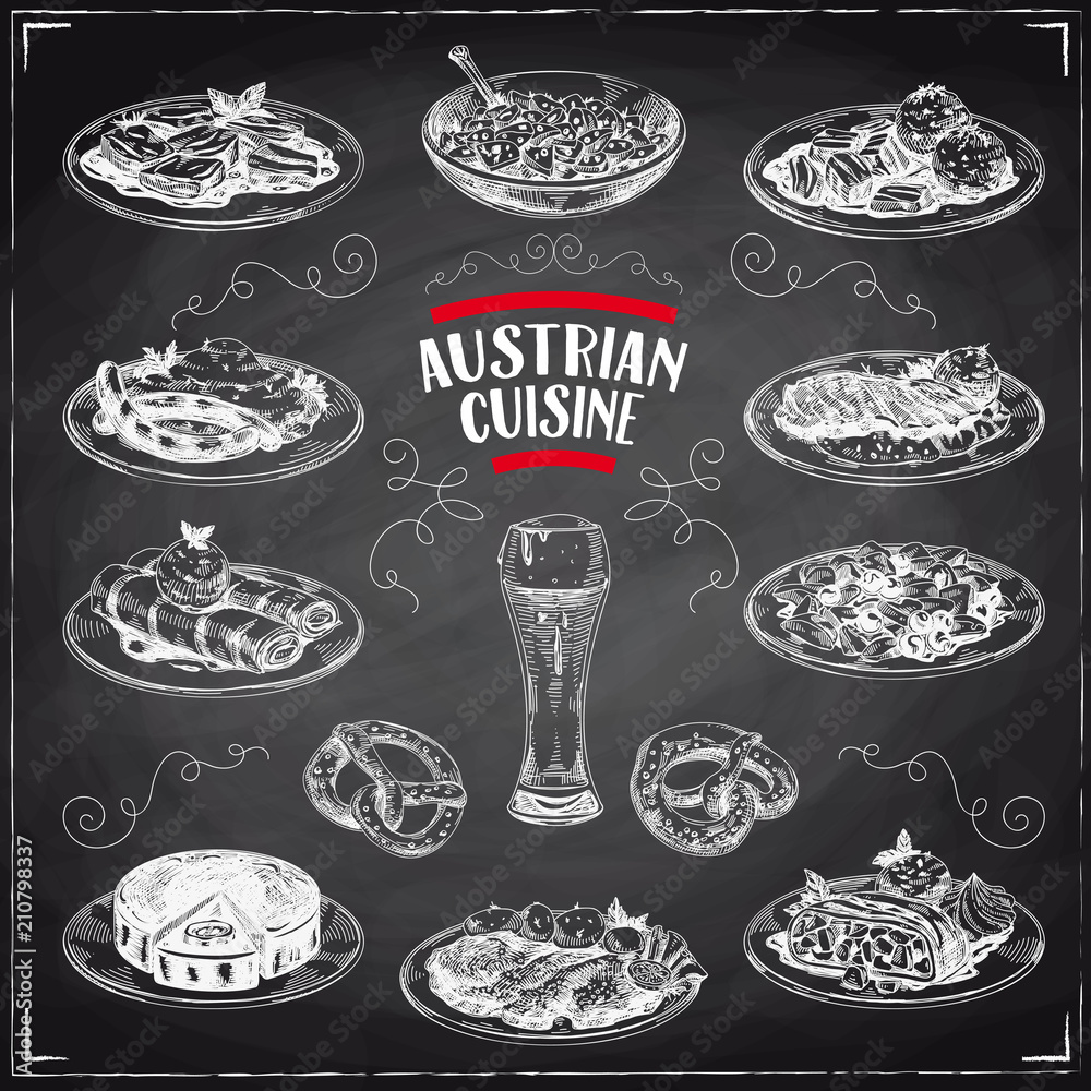 vector hand drawn austrian cuisine Illustrations set