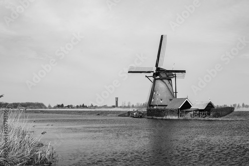 The Netherlands rural landscape with famous windmill in Kinderdi