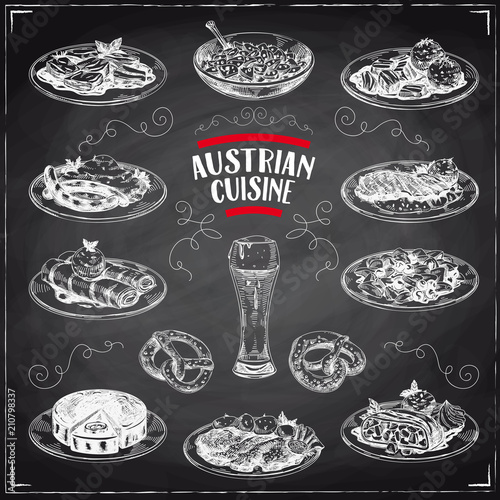vector hand drawn austrian cuisine Illustrations set
