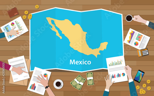 mexico economy country growth nation team discuss with fold maps view from top