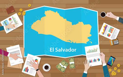 el salvador economy country growth nation team discuss with fold maps view from top