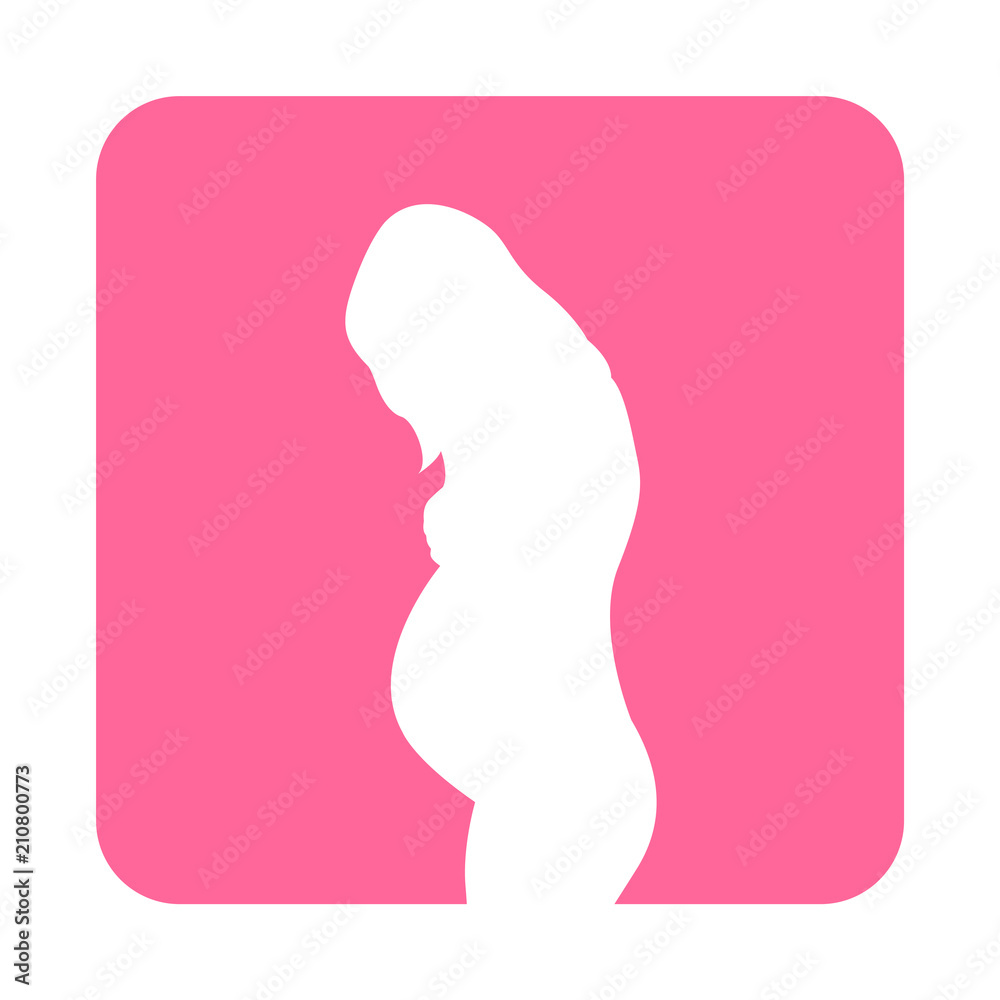 Icono plano silueta mujer embarazada en cuadrado rosa