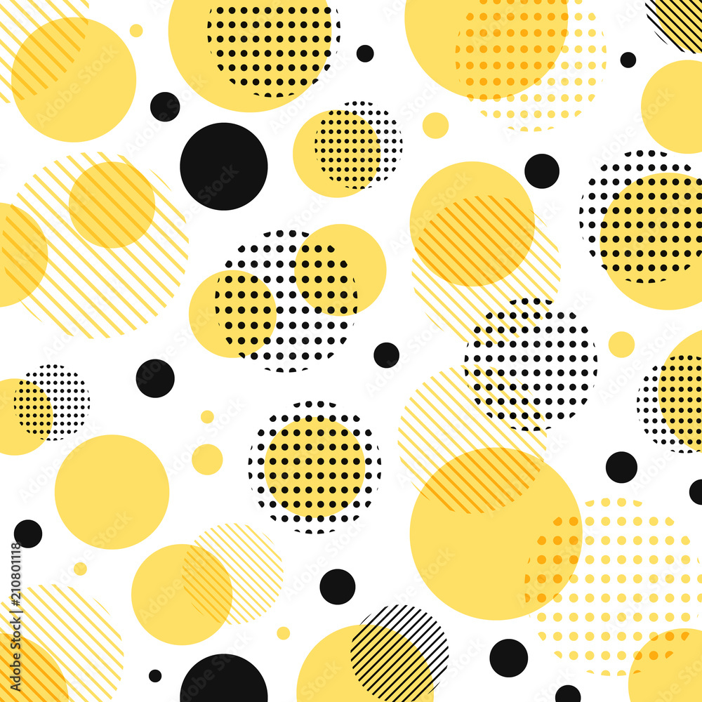 Obraz premium Streszczenie nowoczesny żółty, czarny wzór kropki z linii po przekątnej na białym tle.