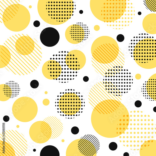 Abstract modern yellow, black dots pattern with lines diagonally on white background. photo