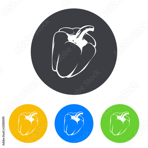 Icono plano pimiento en circulo varios colores