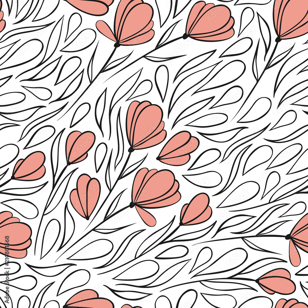 Seamless pattern with delicate flowers and leaves. Vector illustration. Seamless pattern with delicate flowers and leaves. Vector illustration.