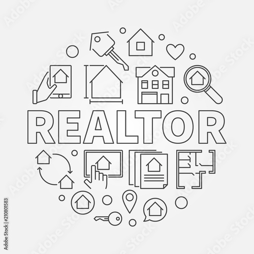 Realtor round vector illustration in thin line style