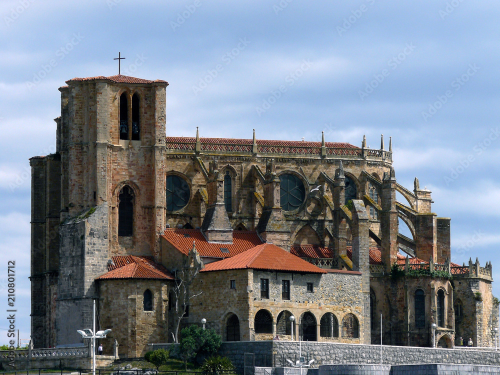 Castro Urdiales (Cantabria) Spain. Church of Santa María de la Asunción in the town of Castro Urdiales