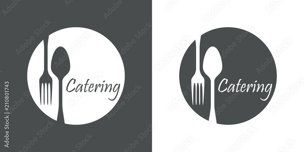 Icono plano Catering en circulo con cubiertos en gris y blanco