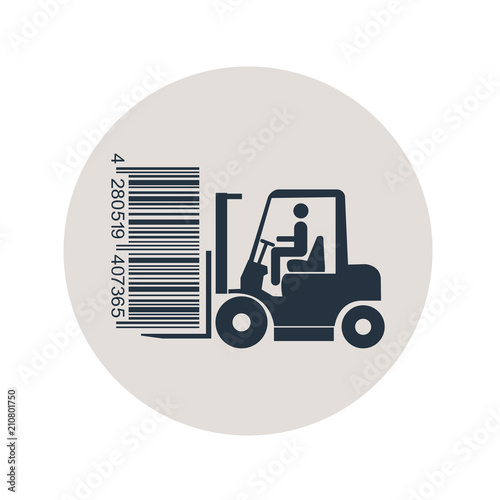 Icono plano codigo de barras carretilla elevadora en circulo gris