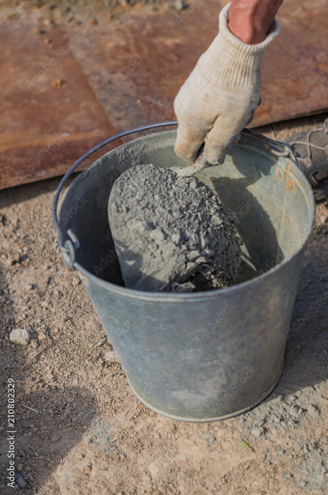 Cement mix bowl, Stock image