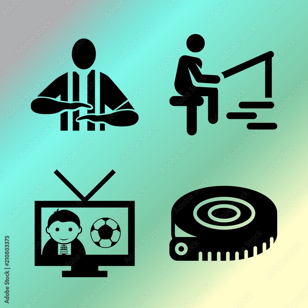 Vector icon set about fitness and sport with 4 icons related to arbiter, tool, tape, play and penalty Vector icon set about fitness and sport with 4 icons related to arbiter, tool, tape, play and penalty