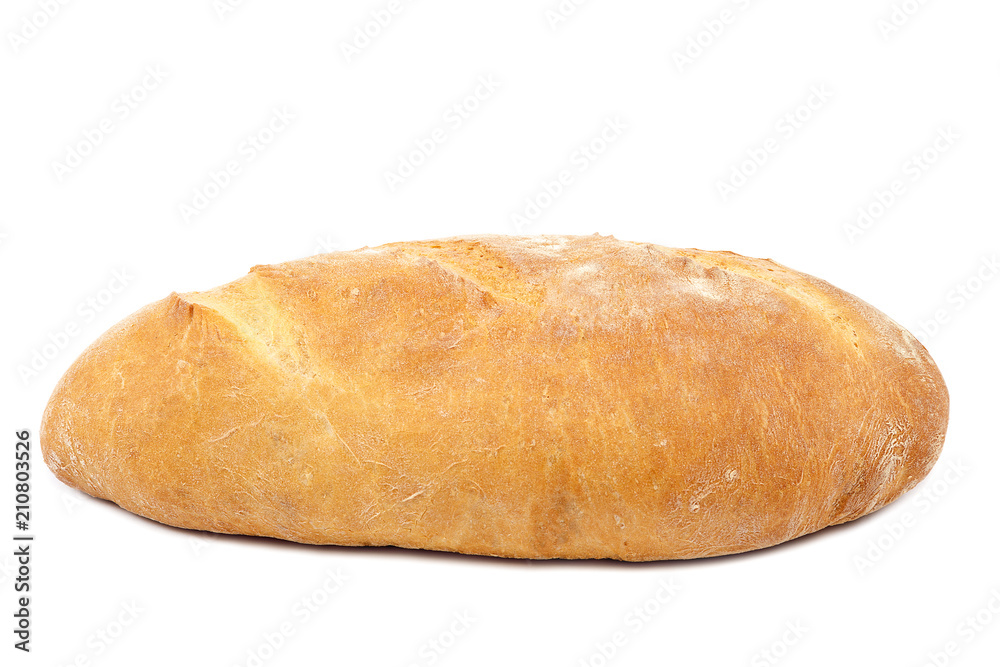 Loaf of rye bread on white background