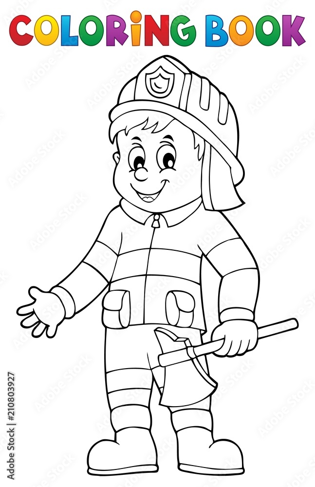Obraz premium Coloring book firefighter man 1