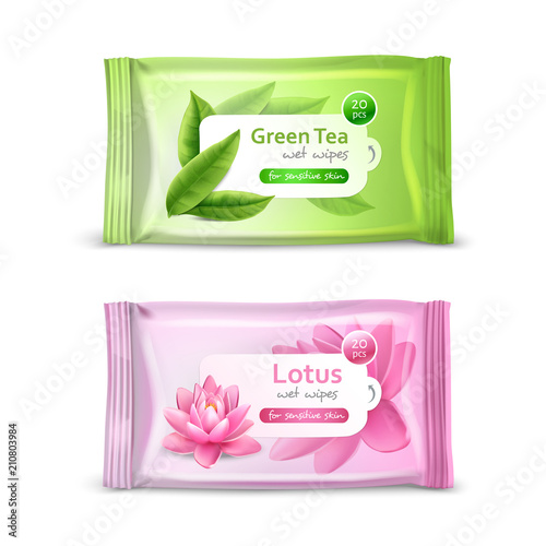 Realistic Wet Wipes Packaging Set