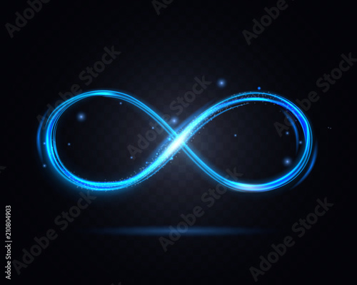 Shiny Infinity Symbol on a Dark Transparent Background. Vector