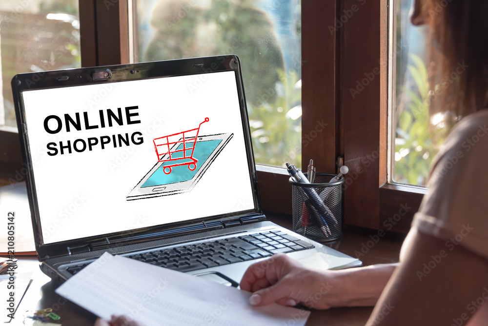 Online shopping concept on a laptop screen Online shopping concept on a laptop screen