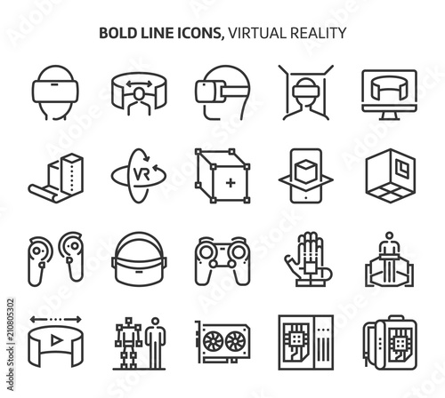 Virtual reality, bold line icons.