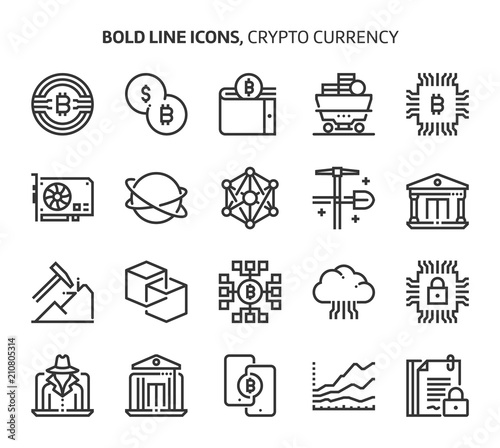 Crypto Currency, bold line icons.