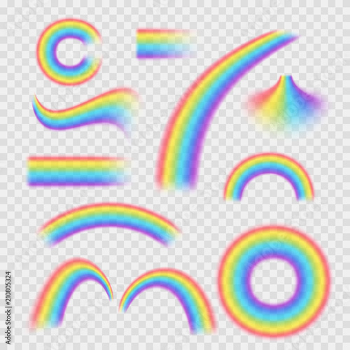 Realistic Detailed 3d Rainbows Different Shapes Set. Vector