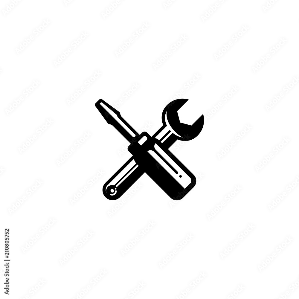Screwdriver crossed wrench spanner toolkit equipment vector illustration symbol icon Screwdriver crossed wrench spanner toolkit equipment vector illustration symbol icon