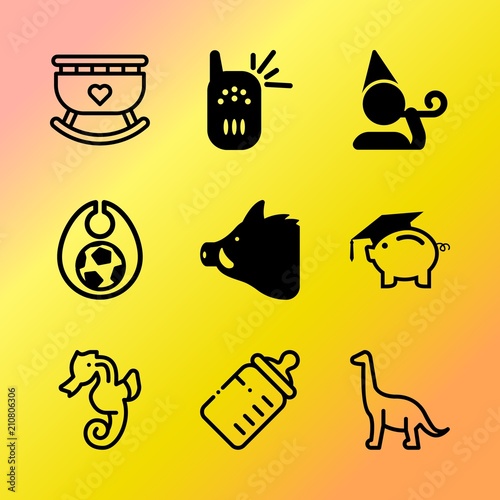 Vector icon set about baby with 9 icons related to zoo, card, ingredient, clothes, product, triceratops, cute, textile, pain and science