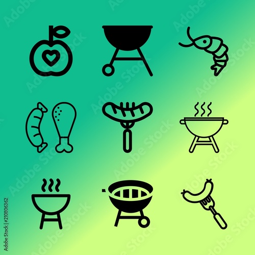 Vector icon set about barbecue with 9 icons related to brown, business, pork, white, retail, cookout, outside, grilling, healthy and outdoor