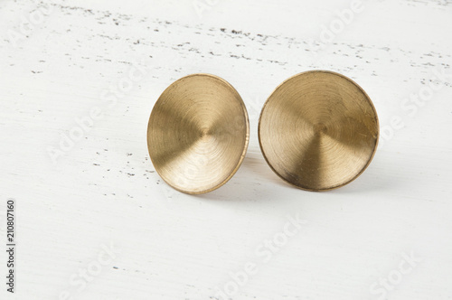 Two vintage brass drawer pull knobs