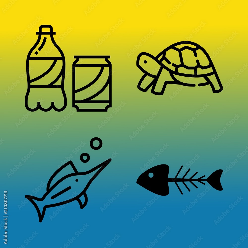 Fototapeta premium Vector icon set about sea with 4 icons related to refreshing, photo, scuba, cute and cool