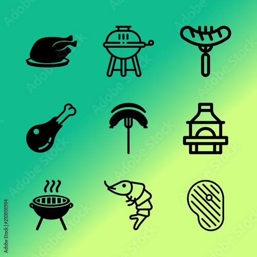 Vector icon set about barbecue with 9 icons related to sliced, family, braai, house, cooking, chop, meal, outdoor, sunny and outside