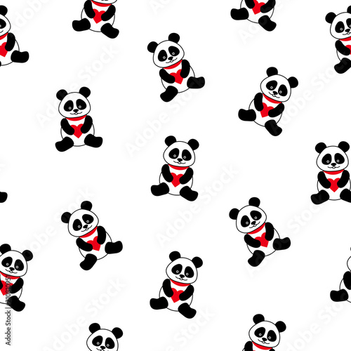 Fototapeta Naklejka Na Ścianę i Meble -  Seamless vector background with cute pandas and hearts. seamless panda bears