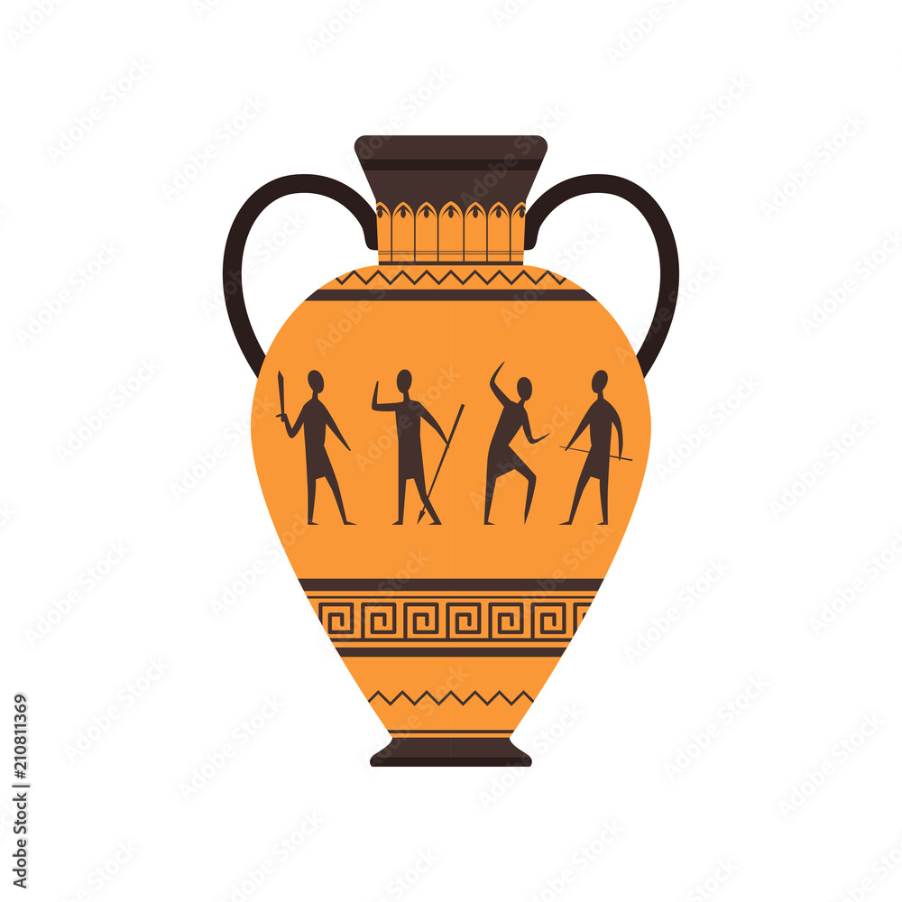 Ancient vase or amphora with traditional Roman ornament vector Illustration on a white background