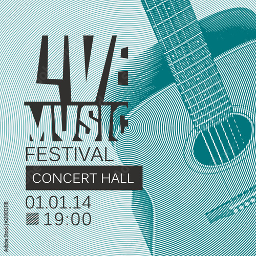 Vector banner or poster for live music festival with guitar in retro style