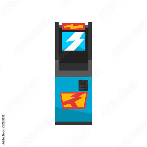 Blue electronic slot game machine vector Illustration on a white background