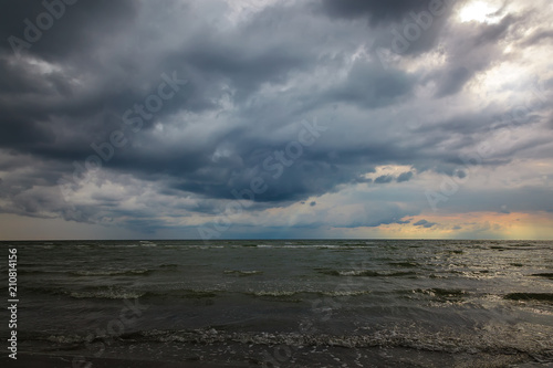 Seascape. The sea, the sky with storm clouds