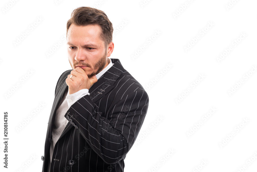 Portrait of business man showing thinking gesture. Portrait of business man showing thinking gesture.