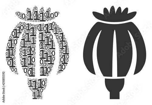 Photography Opium poppy mosaic icon of one and zero digits in variable sizes